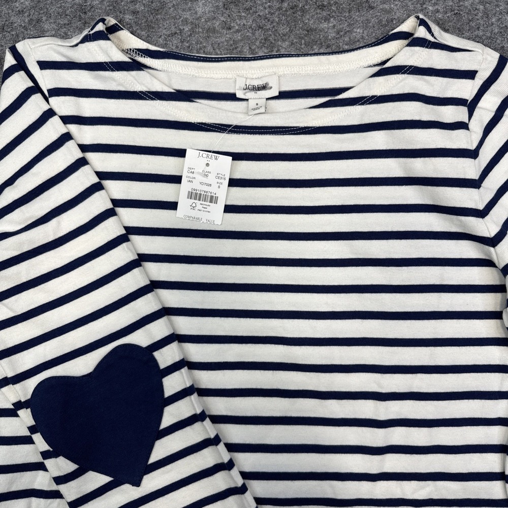 NEW‎ J Crew boatneck striped top with heart elbow patches women's small CE315